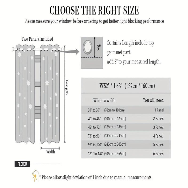 3 Layer Silvery Star Foil Printed Blackout Window Curtain