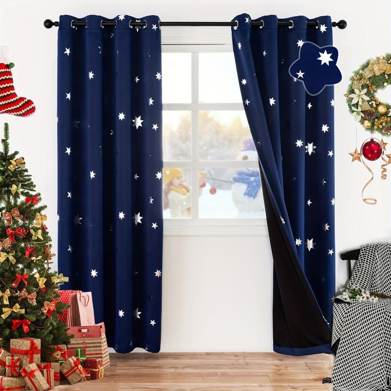 3 Layer Silvery Star Foil Printed Blackout Window Curtain