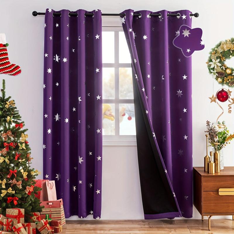 3 Layer Silvery Star Foil Printed Blackout Window Curtain