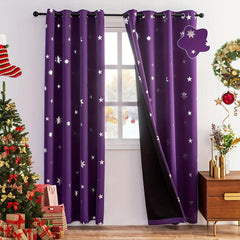 3 Layer Silvery Star Foil Printed Blackout Window Curtain