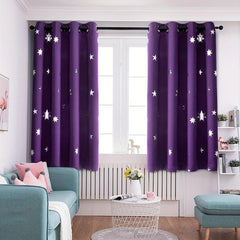 3 Layer Silvery Star Foil Printed Blackout Window Curtain