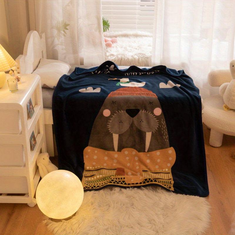 Kids Kitty Print Throw Blanket Soft Flannel Fleece