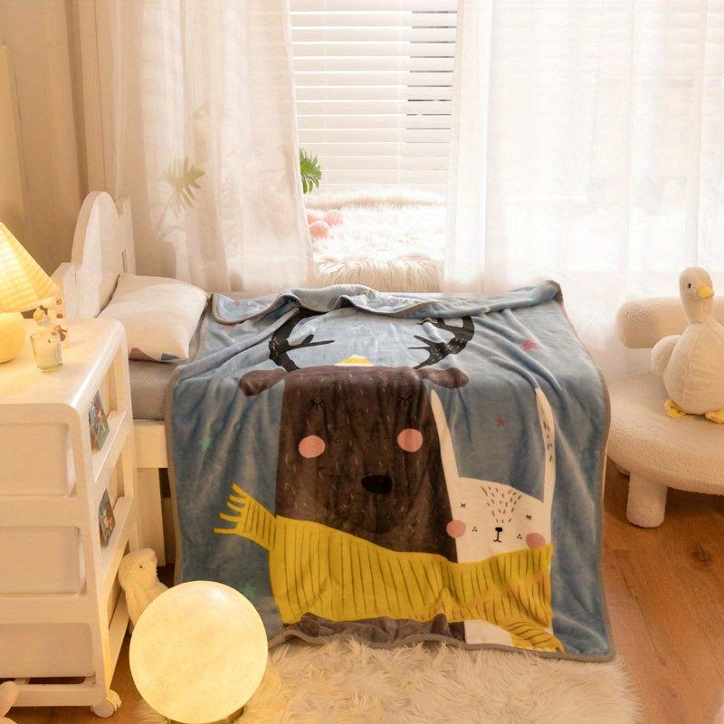 Kids Kitty Print Throw Blanket Soft Flannel Fleece