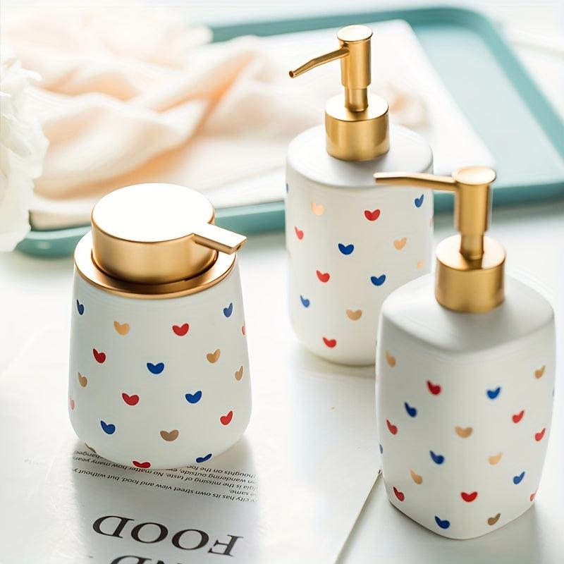 Ceramic Heart Pattern Lotion Dispenser Shower Gel Shampoo Liquid Soap Bottle
