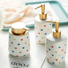 Ceramic Heart Pattern Lotion Dispenser Shower Gel Shampoo Liquid Soap Bottle