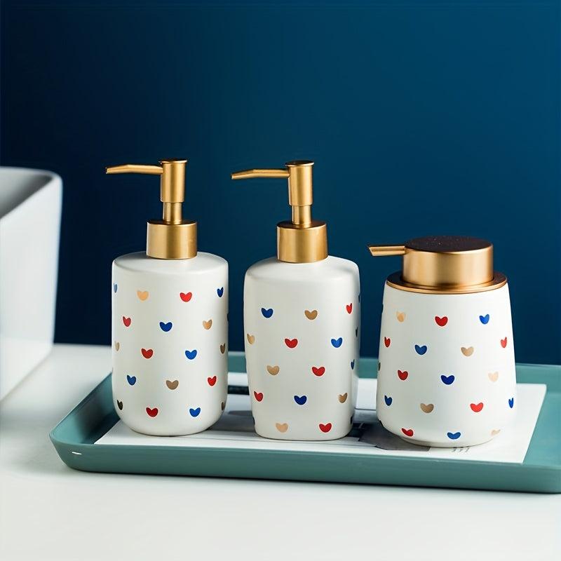 Ceramic Heart Pattern Lotion Dispenser Shower Gel Shampoo Liquid Soap Bottle