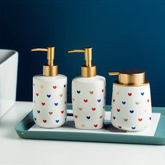 Ceramic Heart Pattern Lotion Dispenser Shower Gel Shampoo Liquid Soap Bottle