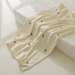 Bear Embroidered Baby Fleece Blanket Throw Quilt