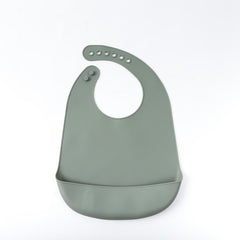 Baby Feeding Set Silicone Bib with Crumb Catcher Waterproof Buttoned Feeding Bib