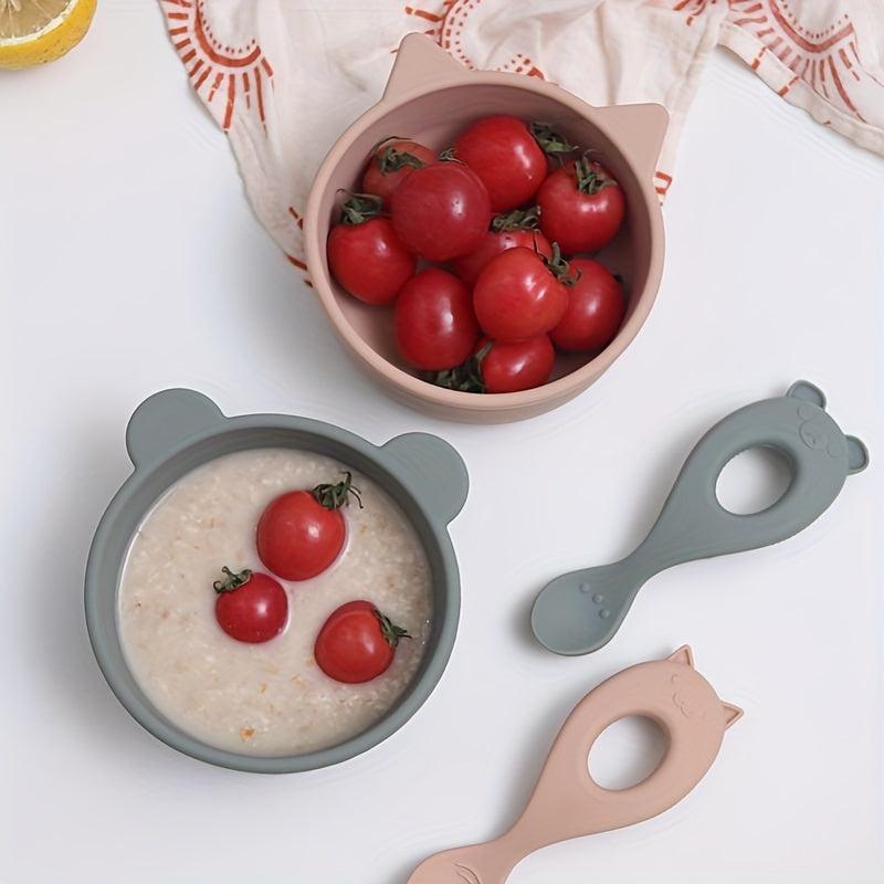 Baby Feeding Set Silicone Bib with Crumb Catcher Waterproof Buttoned Feeding Bib