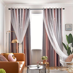Children Kids Starry Sky Blackout Curtain with Grommet Top - Double Layer Tulle