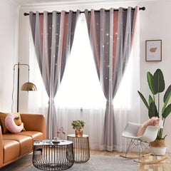 Children Kids Starry Sky Blackout Curtain with Grommet Top - Double Layer Tulle