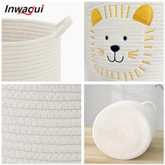 Kids Storage Basket Cotton Rope Woven Laundry Hamper Baby Nursery Lion