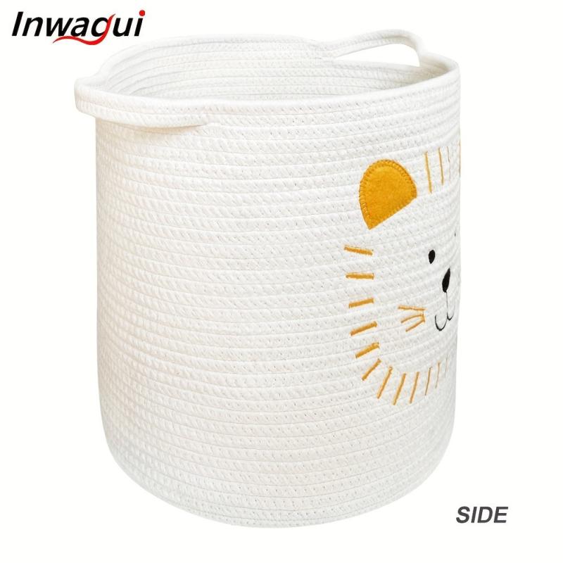 Kids Storage Basket Cotton Rope Woven Laundry Hamper Baby Nursery Lion