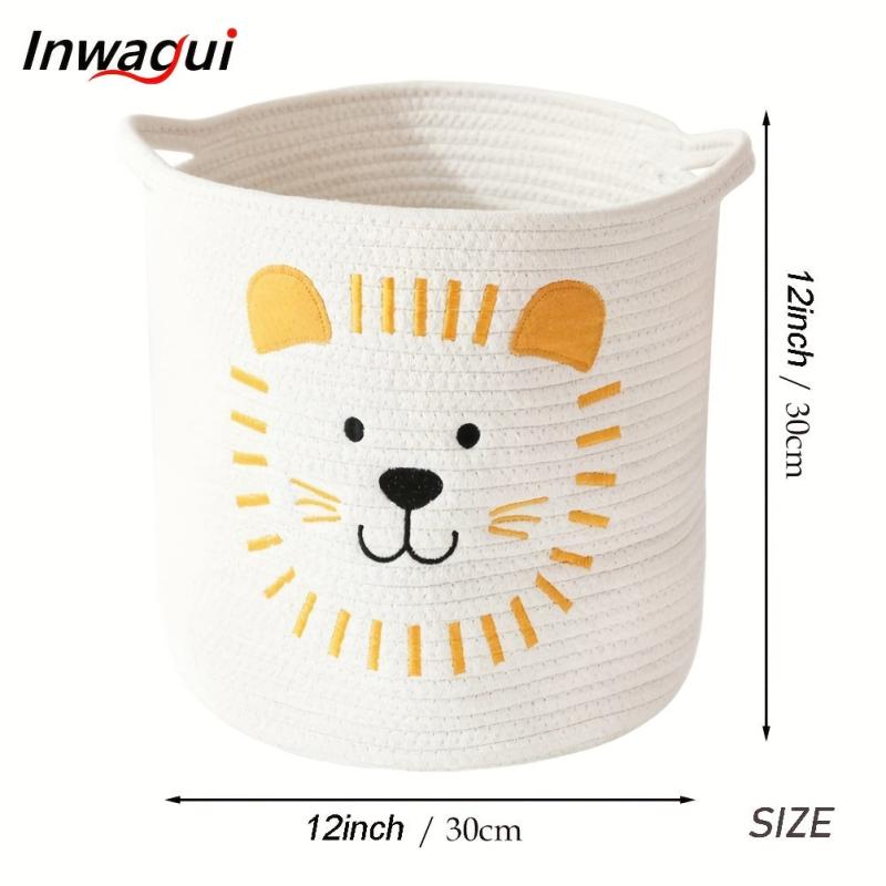 Kids Storage Basket Cotton Rope Woven Laundry Hamper Baby Nursery Lion