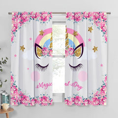 2pcs Unicorn Printed Window Curtain Rod Pocket Curtain