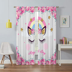 2pcs Unicorn Printed Window Curtain Rod Pocket Curtain