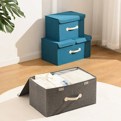 High Density Hemp Storage Box Double Door Lid Foldable for Clothes Organization