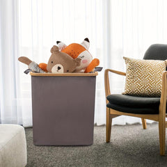 79L Foldable Laundry Basket Bamboo Handle Large Hamper Cotton And Linen
