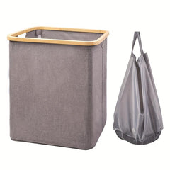 79L Foldable Laundry Basket Bamboo Handle Large Hamper Cotton And Linen