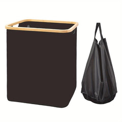 79L Foldable Laundry Basket Bamboo Handle Large Hamper Cotton And Linen