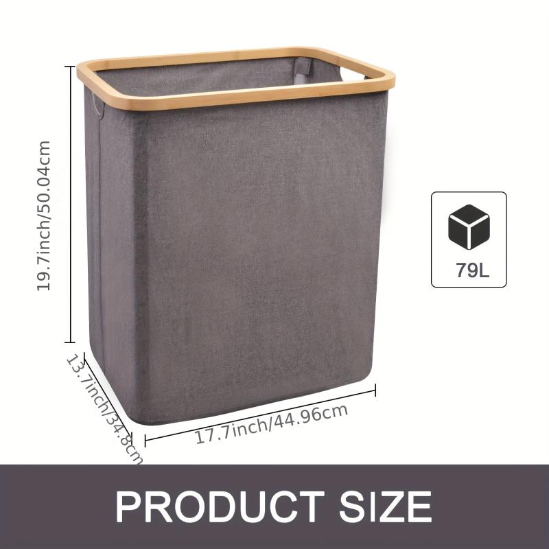 79L Foldable Laundry Basket Bamboo Handle Large Hamper Cotton And Linen