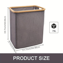 79L Foldable Laundry Basket Bamboo Handle Large Hamper Cotton And Linen