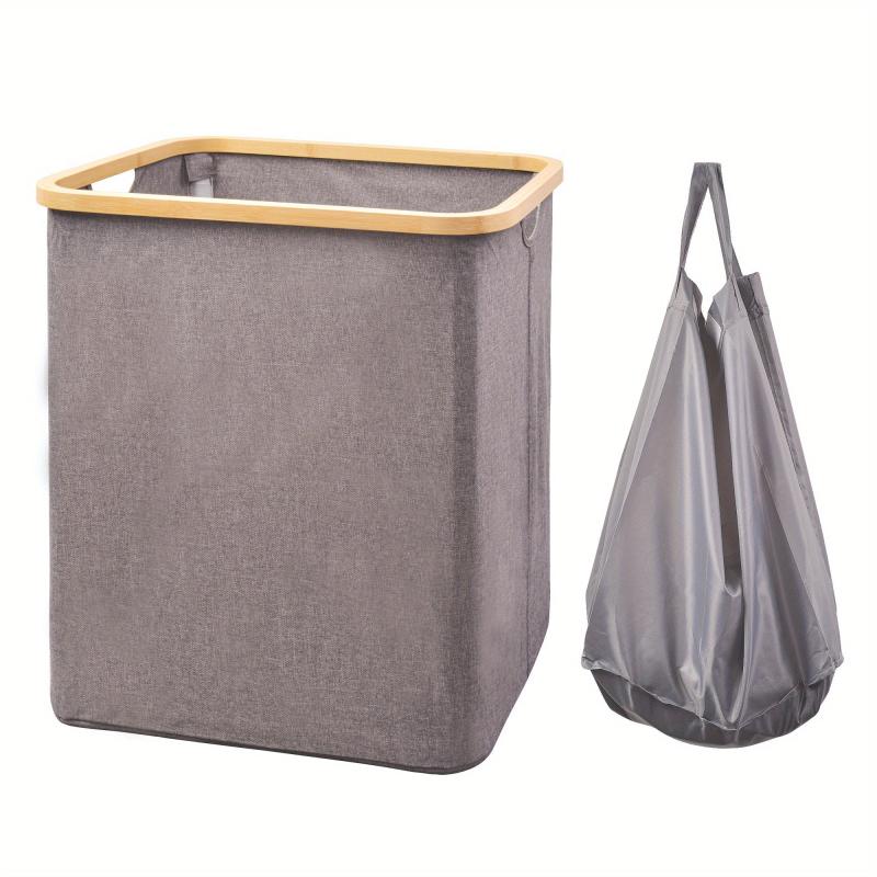 79L Foldable Laundry Basket Bamboo Handle Large Hamper Cotton And Linen