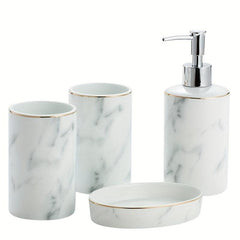 4 Piece Ceramic Bathroom Wash Up Set Soap Dispenser Soap Dish Toothbrush Holder