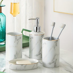 4 Piece Ceramic Bathroom Wash Up Set Soap Dispenser Soap Dish Toothbrush Holder