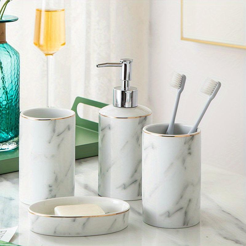 4 Piece Ceramic Bathroom Wash Up Set Soap Dispenser Soap Dish Toothbrush Holder