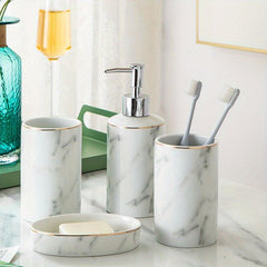 4 Piece Ceramic Bathroom Wash Up Set Soap Dispenser Soap Dish Toothbrush Holder