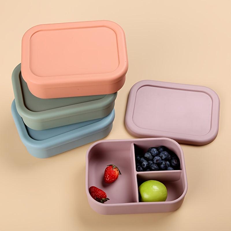Silicone Kids Bento Lunch Box 3 Compartment Reusable Dividers Microwave