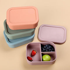 Silicone Kids Bento Lunch Box 3 Compartment Reusable Dividers Microwave