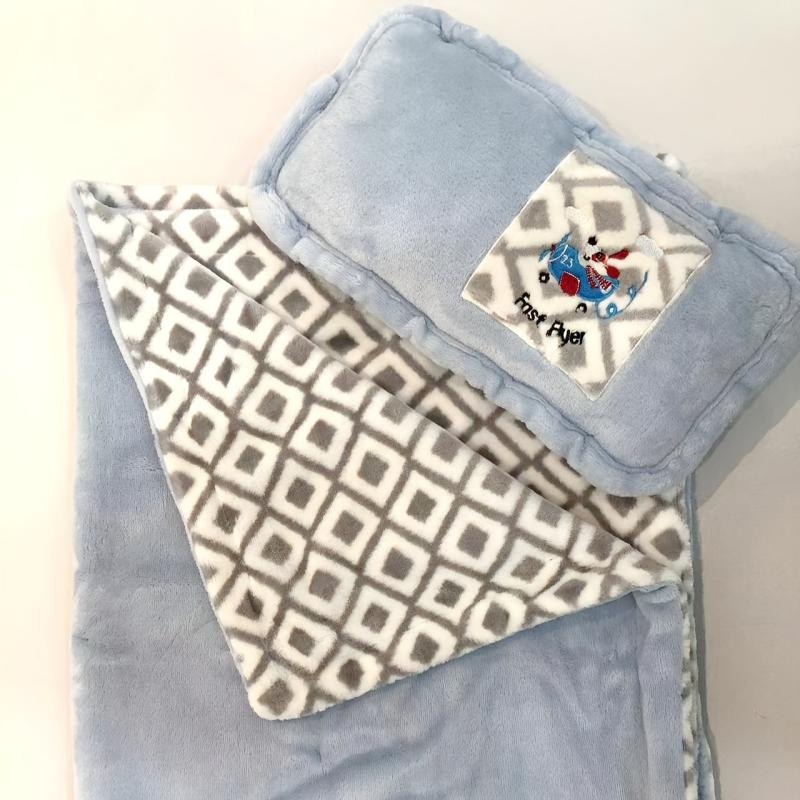 Baby Toddler Flannel Blanket With Pillow Cartoon Pattern Cover
