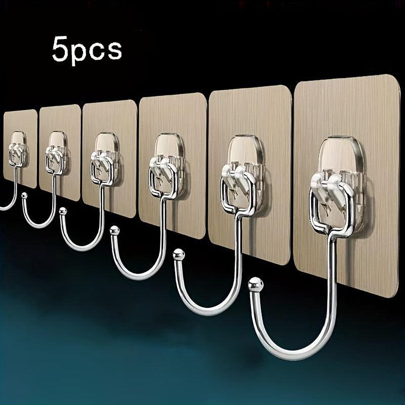 5pcs Adhesive Heavy Duty Wall Hooks Transparent Reusable