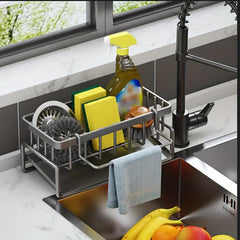 Kitchen Faucet Rack Sponge Drain Basket Stainless Steel Storage