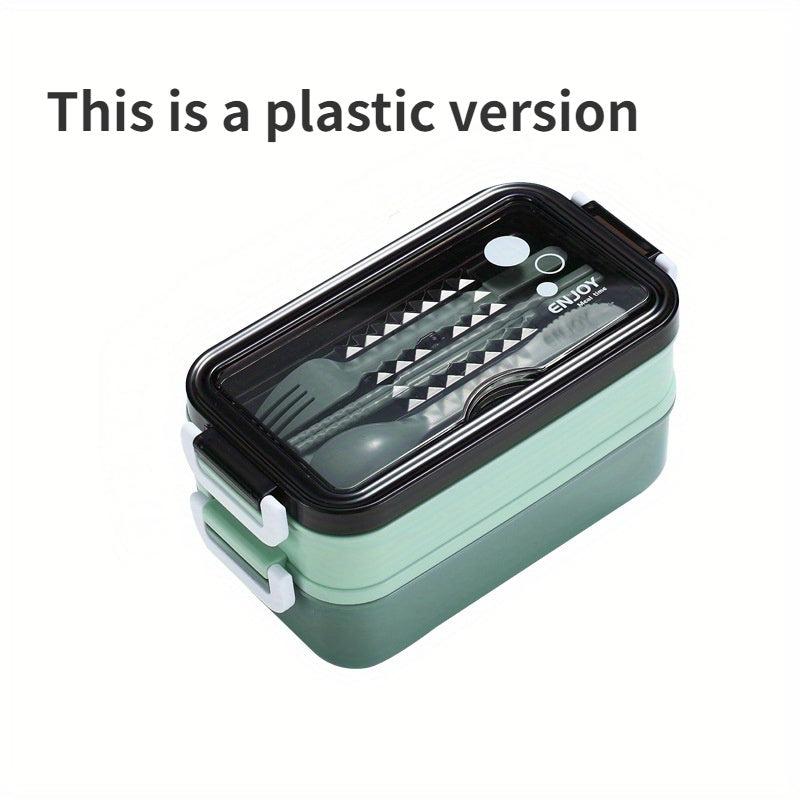 Large Capacity Double Layer Insulated Lunch Box with Cutlery