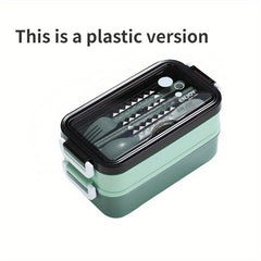 Large Capacity Double Layer Insulated Lunch Box with Cutlery