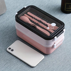 Large Capacity Double Layer Insulated Lunch Box with Cutlery