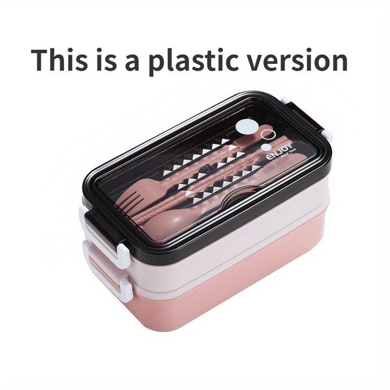 Large Capacity Double Layer Insulated Lunch Box with Cutlery