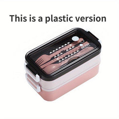 Large Capacity Double Layer Insulated Lunch Box with Cutlery