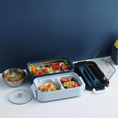 Large Capacity Double Layer Insulated Lunch Box with Cutlery
