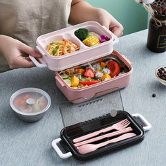 Large Capacity Double Layer Insulated Lunch Box with Cutlery