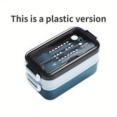 Large Capacity Double Layer Insulated Lunch Box with Cutlery