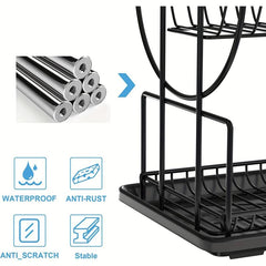 2 Tier Dish Drying Rack Large Strainer Drainboard Set Sink Utensil Cups Holder