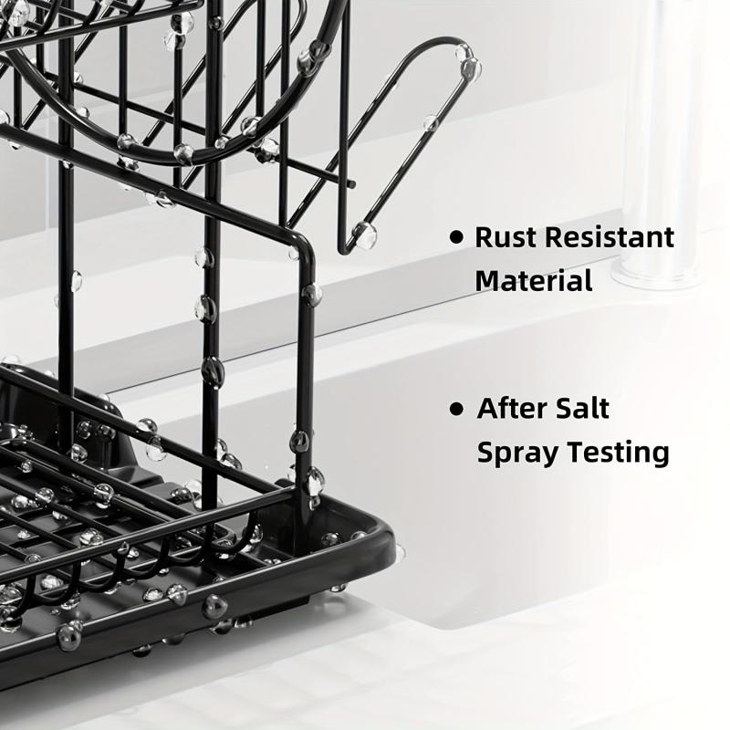 2 Tier Dish Drying Rack Large Strainer Drainboard Set Sink Utensil Cups Holder