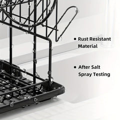 2 Tier Dish Drying Rack Large Strainer Drainboard Set Sink Utensil Cups Holder