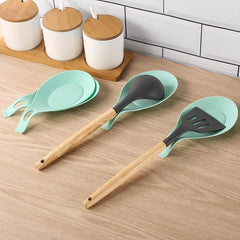 Green Silicone Spoon Rests Kitchen Scoop Bracket Stand Spoon Shelf Utensil Spatu