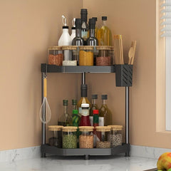 Double Layer Triangular Rack for Organizing Spices on Countertop